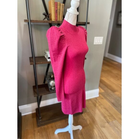 Alice + Olivia Issa Turtleneck Puff Sleeve Dress Wild Pink Metallic Womens Size - Picture 4 of 12